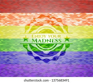 Enjoy your Madness emblem on mosaic background with the colors of the LGBT flag