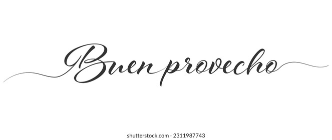 Enjoy your meal. Calligraphic inscription in one line. Flat style, Language Spanish