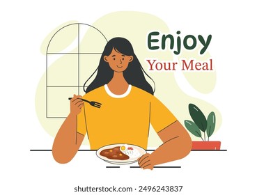 Enjoy Your Meal Vector Illustration of a Variety of Delicious Food in Home or Restaurant Settings in Flat Style Cartoon Background Design