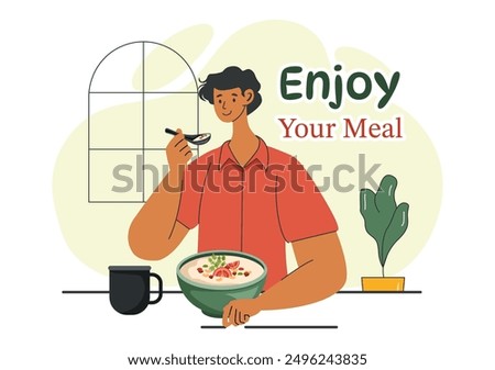 Enjoy Your Meal Vector Illustration of a Variety of Delicious Food in Home or Restaurant Settings in Flat Style Cartoon Background Design