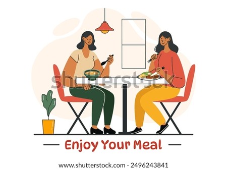 Enjoy Your Meal Vector Illustration of a Variety of Delicious Food in Home or Restaurant Settings in Flat Style Cartoon Background Design