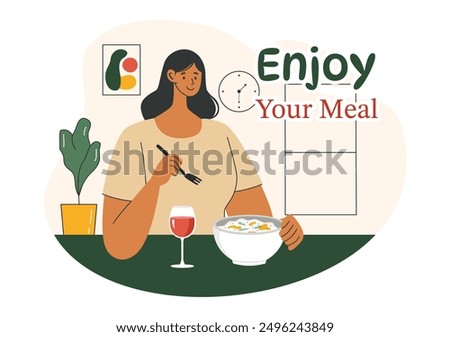 Enjoy Your Meal Vector Illustration of a Variety of Delicious Food in Home or Restaurant Settings in Flat Style Cartoon Background Design