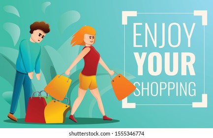 Enjoy your shopping concept banner. Cartoon illustration of enjoy your shopping vector concept banner for web design
