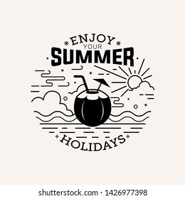 Enjoy your summer holiday flat style with line art vector illustration