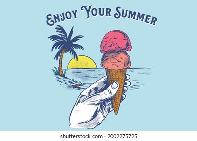 enjoy your summer with ice cream illustration