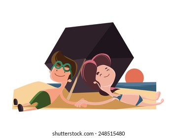 Enjoying at the beach vector illustration cartoon character