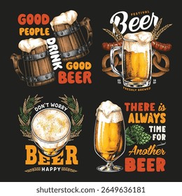 Enjoying a beer festival with friends while tasting various brews. The atmosphere is lively and laughter fills the air. Different beer types are celebrated in this joyful gathering.