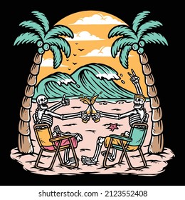 enjoying a beer with friends on the beach illustration