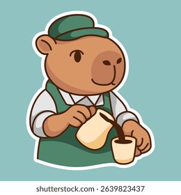 Enjoying Capybara Cofee Set Adorable Illustration