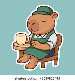 Enjoying Capybara Cofee Set Adorable Illustration