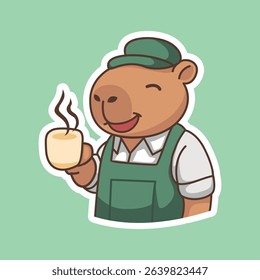 Enjoying Capybara Cofee Set Adorable Illustration