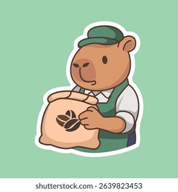 Enjoying Capybara Cofee Set Adorable Illustration