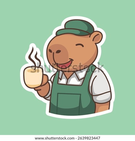 Enjoying Capybara Cofee Set Adorable Illustration