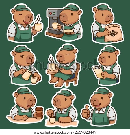 Enjoying Capybara Cofee Set Adorable Illustration