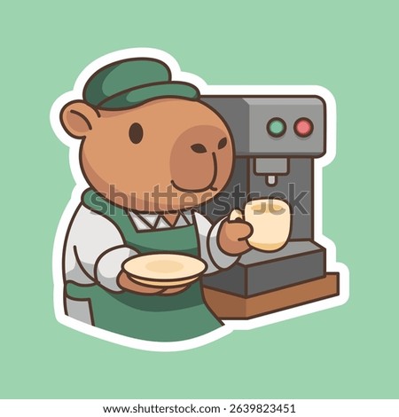 Enjoying Capybara Cofee Set Adorable Illustration