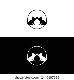 Enjoying cat vector logo template design 