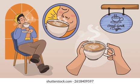 Enjoying Coffee in Warm Autumn Cafe