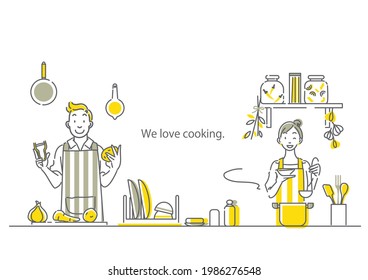 enjoying cooking, couple in the kitchen