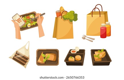 Desfrutando deliciosa comida para viagem que está disponível em contêineres ecológicos hoje