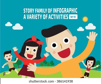 enjoying happy Asian family jumping together at outdoor park.
flat cartoon design illustration.