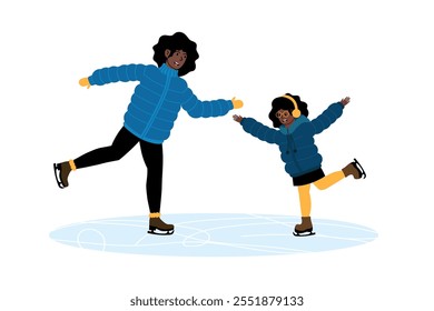 Disfrutar del patinaje sobre hielo con la familia en un día de invierno en una pista local