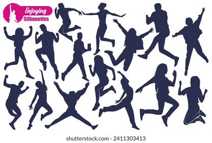 Enjoying or Jumping Silhouettes vector art