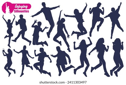 Enjoying or Jumping Silhouettes vector art