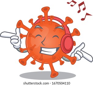 enjoying music deadly corona virus cartoon mascot design
