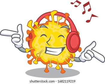 enjoying music minacovirus cartoon in mascot design