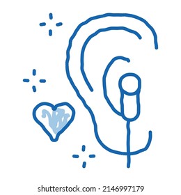 Enjoying Music on Headphones sketch icon vector. Hand drawn blue doodle line art Enjoying Music on Headphones Sign. isolated symbol illustration