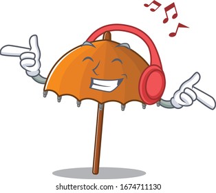 enjoying music orange umbrella cartoon mascot design