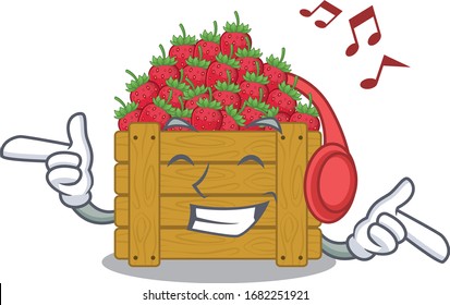 enjoying music strawberry fruit box cartoon mascot design