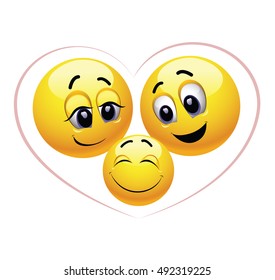 Enjoying parenting. Happy child. Smiley family. Vector illustration of a happy family presented trough smiley symbols.