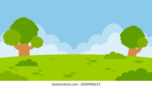 Enjoying park landscape scene illustration background with blank space area. Suitable for poster, banner, greeting card.