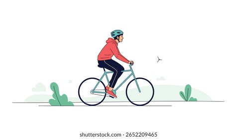 Enjoying a peaceful bike ride through a scenic park surrounded by lush green trees and blooming flowers on a sunny day