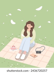 Enjoying spring alone in the open air with cherry blossoms in the spring