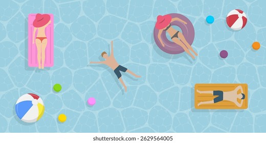 Desfrutando de relaxamento de verão pela piscina com família e amigos para pura diversão