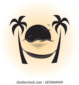 enjoying the sunset at a beach sitting on a hammock, hammock vector illustration, summer vacation fun, 