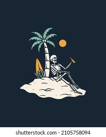 Enjoying Sunset On Island Beach Illustration