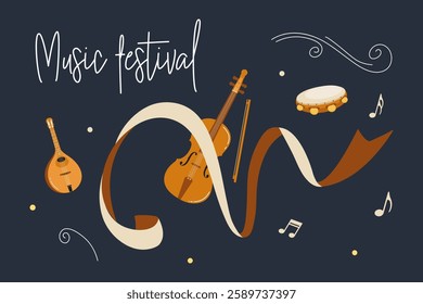 Enjoying a vibrant music festival with various instruments and colorful designs