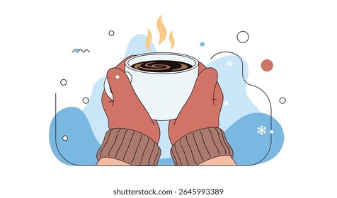 Enjoying a Winter Warm Drink in Hands and Cold Weather