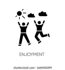 Enjoyment black glyph icon. Friendship, togetherness, happiness silhouette symbol on white space. Active pastime, outdoor recreation. Friends bonding activities. vector isolated illustration