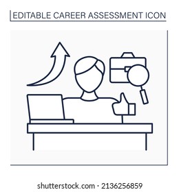 Enjoyment Line Icon. Job Satisfaction. Worker Contentedness With Job. High Productivity. Career Assessment Concept. Isolated Vector Illustration. Editable Stroke