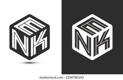 ENK letter logo design with illustrator cube logo, vector logo modern alphabet font overlap style. Premium Business logo icon. White color on black background