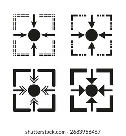 Agrandar iconos de flecha. Encoger símbolos de Vector. Gráfico de la pantalla de enfoque. Ilustración de aumento. EPS 10.