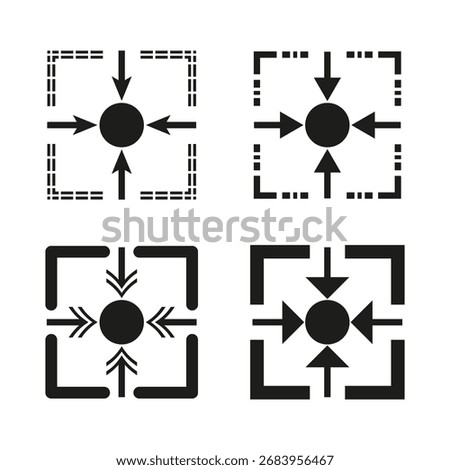 Enlarge arrow icons. Shrink vector symbols. Focus screen graphic. Magnification illustration. EPS 10.