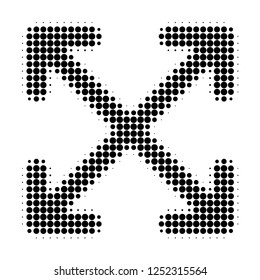 Enlarge arrows halftone dotted icon. Halftone array contains round elements. Vector illustration of enlarge arrows icon on a white background.