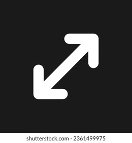 Enlarge dark mode glyph ui icon. Scaling player window. Touch screen. User interface design. White silhouette symbol on black space. Solid pictogram for web, mobile. Vector isolated illustration