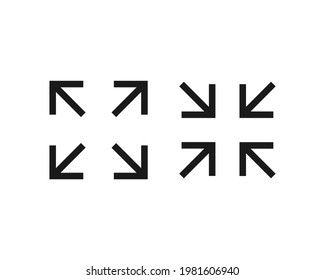 Enlarge and downsize vector icon symbol set. Fullscreen maximize and minimize sign button.
