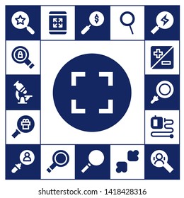 enlarge icon set. 17 filled enlarge icons.  Collection Of - Search, Microscope, Maximize, Magnifying glass, Zoom, Loupe, Extending leads, Resize